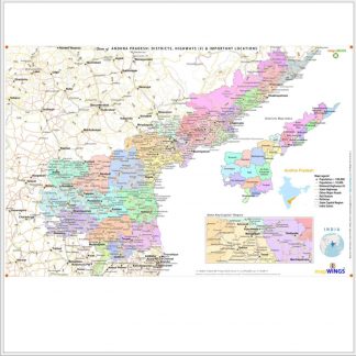 Map of | ANDHRA PRADESH | Set of 2 | 1 - map.LOCUS Map with Districts, Locations, Road, Rail | 2 - key.ROUTES Map with NH, SH & Rail Network | 18 X 12 in | for Edu & Business