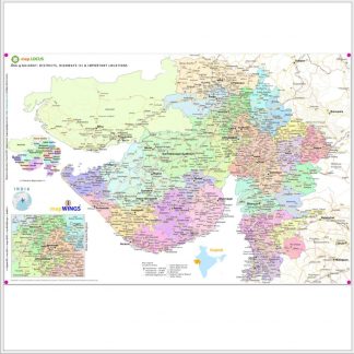 Map of | GUJARAT | Set of 2 | 1 - map.LOCUS Map with Districts, Locations, Road, Rail | 2 - key.ROUTES Map with NH, SH & Rail Network | 18 X 12 in | for Edu & Business