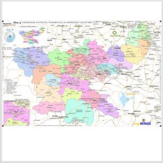 Map of  | JHARKHAND | Set of 2 | 1 - map.LOCUS Map with Districts, Locations, Road, Rail | 2 - key.ROUTES Map with NH, SH & Rail Network | 18 X 12 in | for Edu & Business