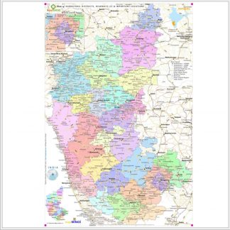 Map of  | KARNATAKA | Set of 2 | 1 - map.LOCUS Map with Districts, Locations, Road, Rail | 2 - key.ROUTES Map with NH, SH & Rail Network | 18 X 12 in | for Edu & Business