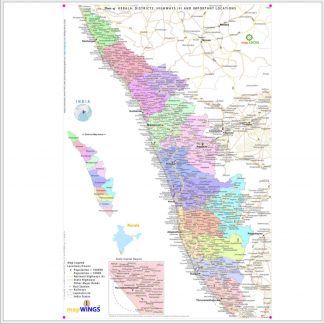 Map of  | KERALA | Set of 2 | 1 - map.LOCUS Map with Districts, Locations, Road, Rail | 2 - key.ROUTES Map with NH, SH & Rail Network | 18 X 12 in | for Edu & Business