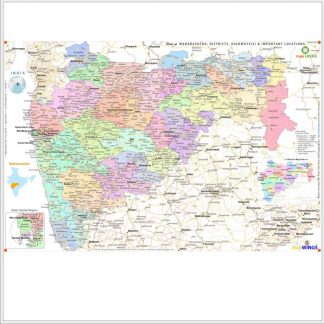 Map of  | MAHARASHTRA | Set of 2 | 1 - map.LOCUS Map with Districts, Locations, Road, Rail | 2 - key.ROUTES Map with NH, SH & Rail Network | 18 X 12 in | for Edu & Business