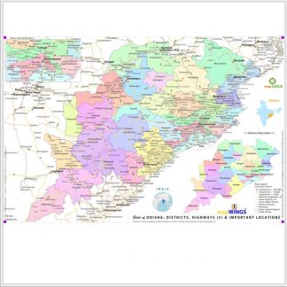 Map of  | ODISHA | Set of 2 | 1 - map.LOCUS Map with Districts, Locations, Road, Rail | 2 - key.ROUTES Map with NH, SH & Rail Network | 18 X 12 in | for Edu & Business
