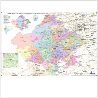 Map of  | RAJASTHAN | Set of 2 | 1 - map.LOCUS Map with Districts, Locations, Road, Rail | 2 - key.ROUTES Map with NH, SH & Rail Network | 18 X 12 in | for Edu & Business