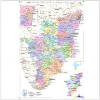 Map of  | TAMIL NADU | Set of 2 | 1 - map.LOCUS Map with Districts, Locations, Road, Rail | 2 - key.ROUTES Map with NH, SH & Rail Network | 18 X 12 in | for Edu & Business