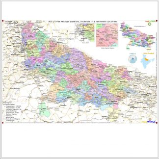 Map of  | UTTAR PRADESH | Set of 2 | 1 - map.LOCUS Map with Districts, Locations, Road, Rail | 2 - key.ROUTES Map with NH, SH & Rail Network | 18 X 12 in | for Edu & Business