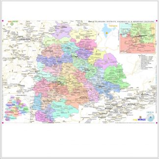 Map of  | TELANGANA | Set of 2 | 1 - map.LOCUS Map with Districts, Locations, Road, Rail | 2 - key.ROUTES Map with NH, SH & Rail Network | 18 X 12 in | for Edu & Business