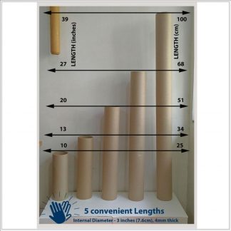 Paper-Cardboard Tube Mailers-cum-Cylindrical Paper Packaging Tube with LIDS, Tube Diameter – 3 inch (7.6 cm), Section Thickness – 4 mm, PACK OF 12