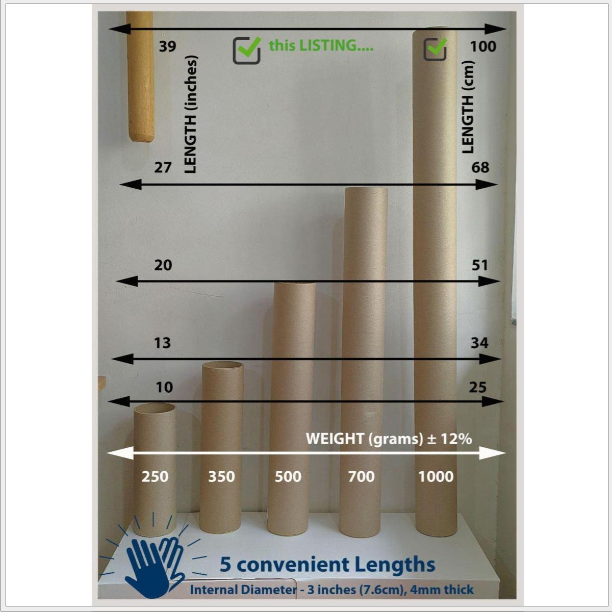 Cylindrical Paper Packaging Tube Mailers with Tinplate Lids, 3-Inch (7.6 cm) Diameter x 39-Inch (102 cm) Length, 4mm Wall Thickness, Heavy Duty Cardboard Shipping Tubes - Image 2