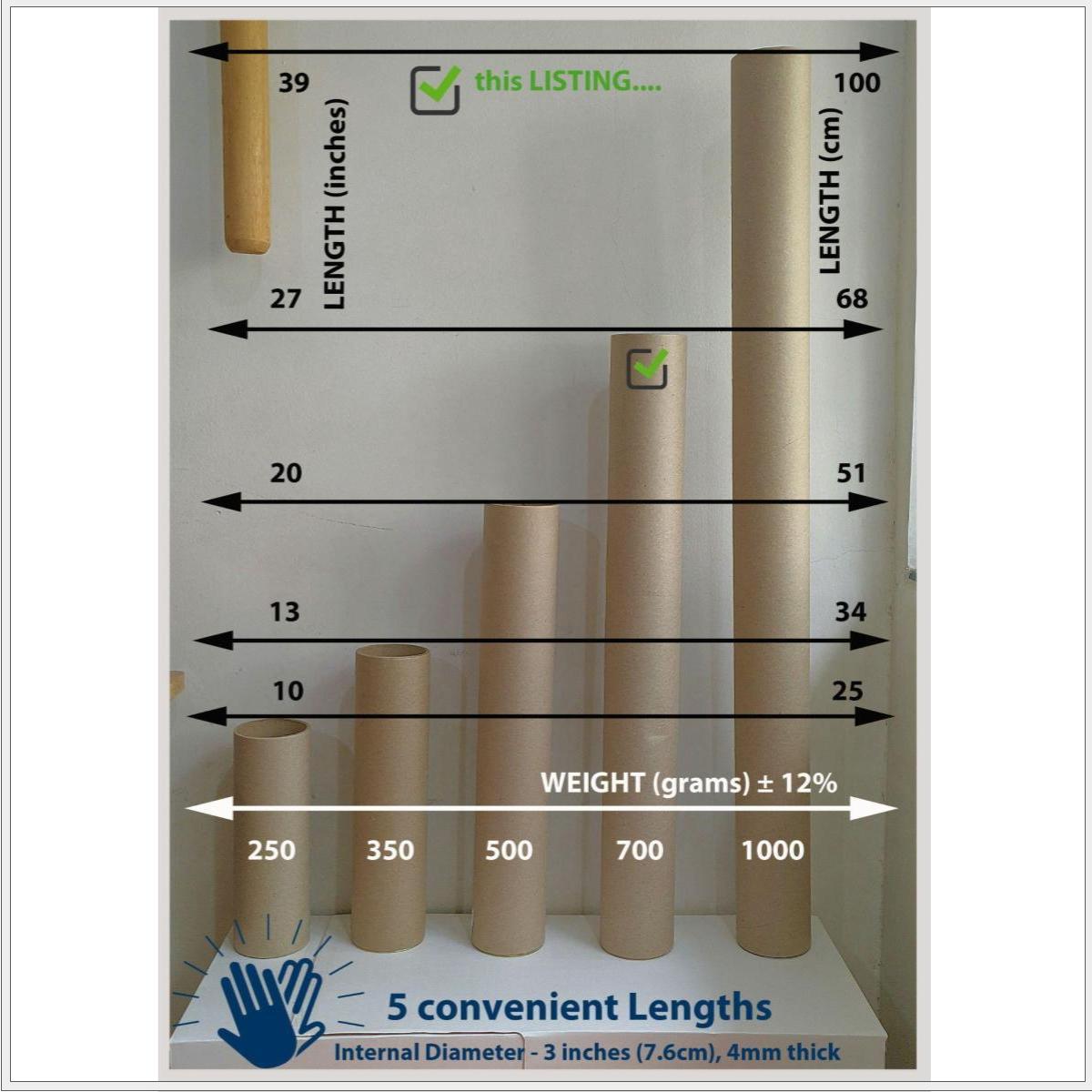 Cylindrical Paper Packaging Tube Mailers with Tinplate Lids, 3-Inch (7.6 cm) Diameter x 27-Inch (68 cm) Length, 4mm Wall Thickness, Heavy Duty Cardboard Shipping Tubes - Image 2